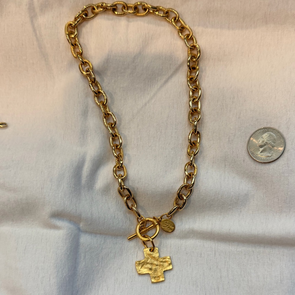 Gold Chain Necklace with Textured Cross Pendant